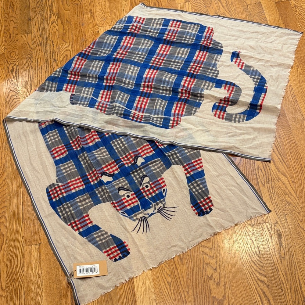 Inoui Toosh Plaid Tiger Print Scarf, wool, NWT